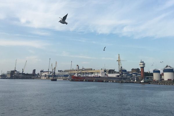 A view of a shipyard.