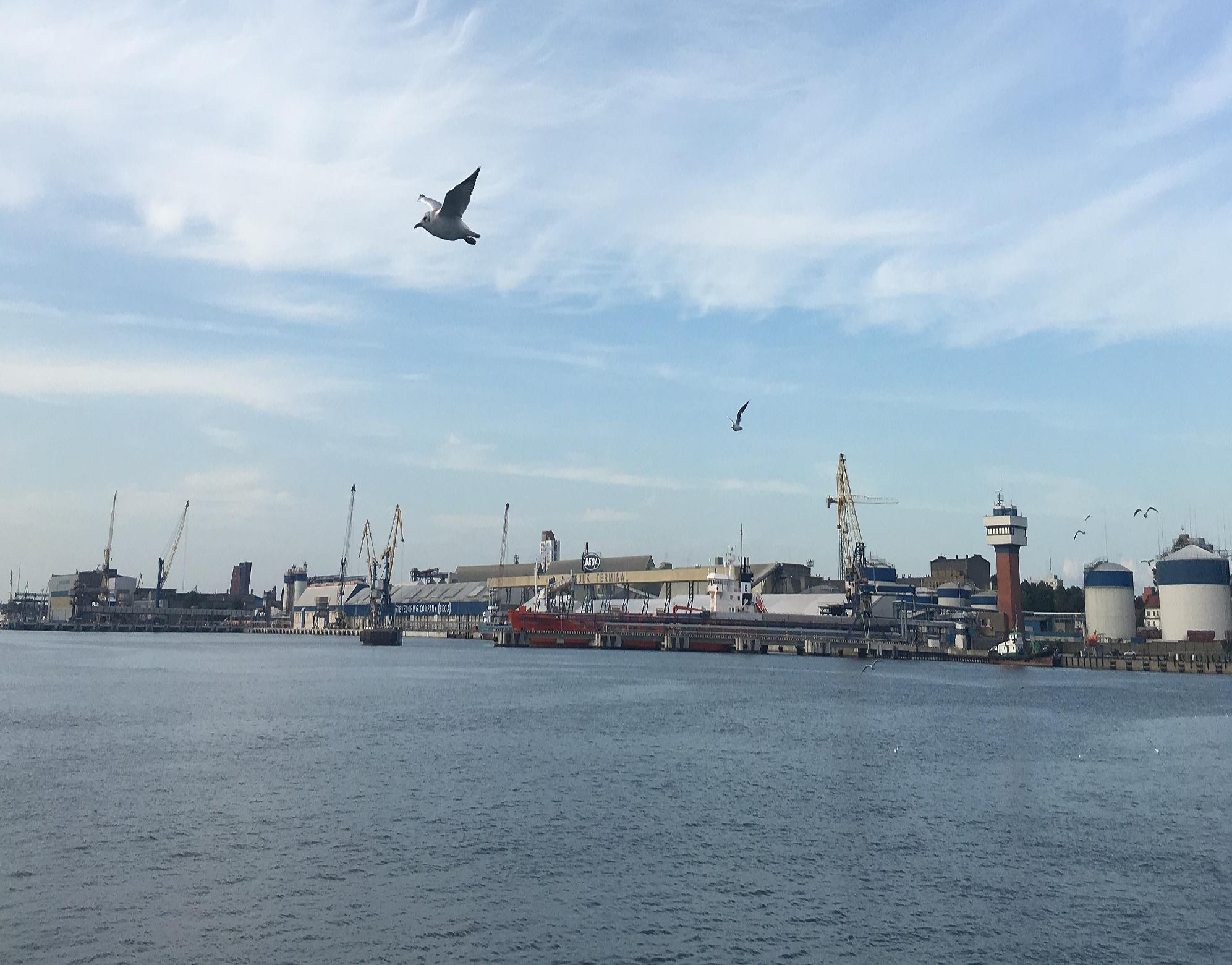 A view of a shipyard.