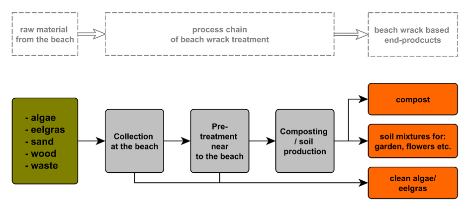 Exemplary recycling chain of beach wrack for the production of compost-based soil products